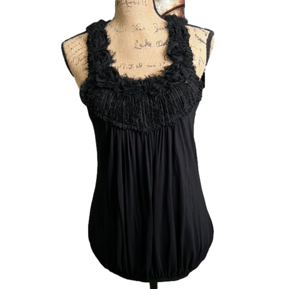 Fighting Eel Black Racerback Tunic w 3D Flower Detailed Neckline  Like New Size